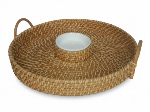 Vietnam rattan dip and chip tray
